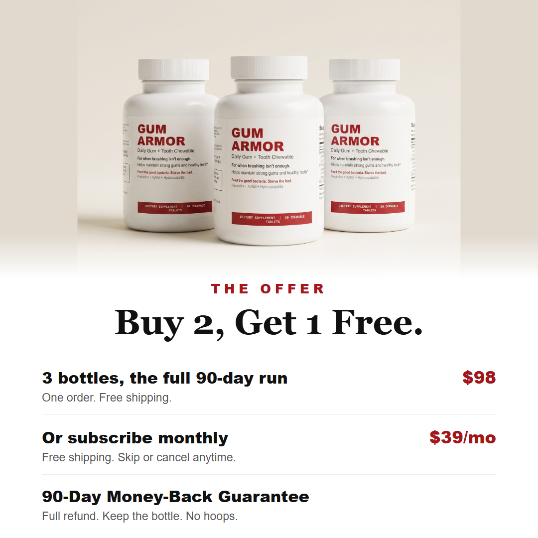 Gum Armor offer: buy 2 get 1 free and 90-day guarantee