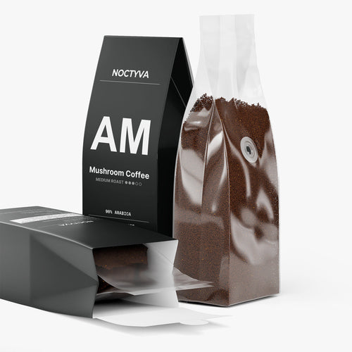 NOCTYVA AM Mushroom Coffee bag with grounds spilled out