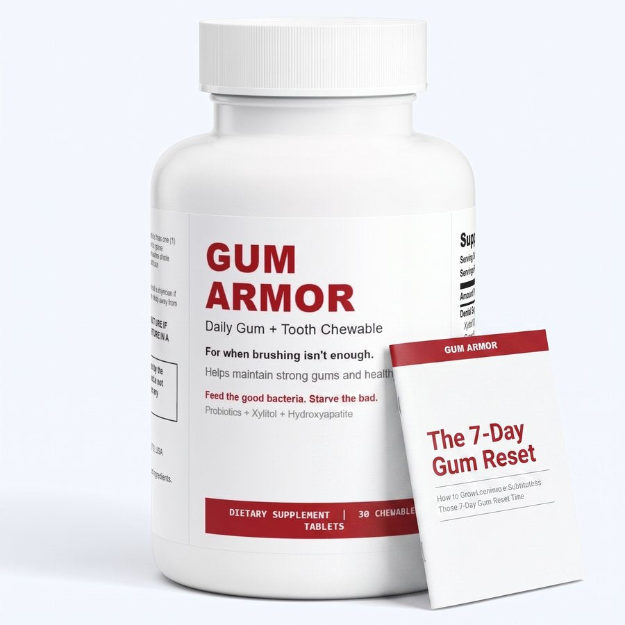 Gum Armor bottle with the free 7-Day Gum Reset guide